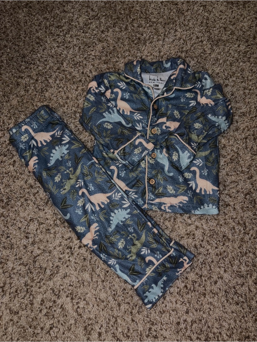 Nicole Miller Navy Dinosaur Pajama Set with Pink & Light Blue Accents